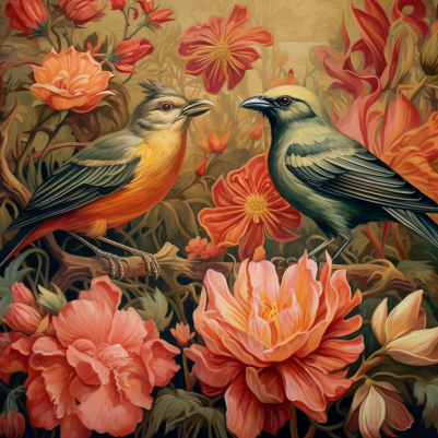 Birds And Flowers In Bloom