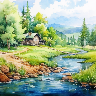 Peaceful Home By A Stream  Paint by Numbers Kit