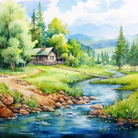 Thumbnail for Peaceful Home By A Stream  Paint by Numbers Kit