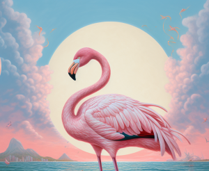 Peaceful, Pink Flamingo In Paradise