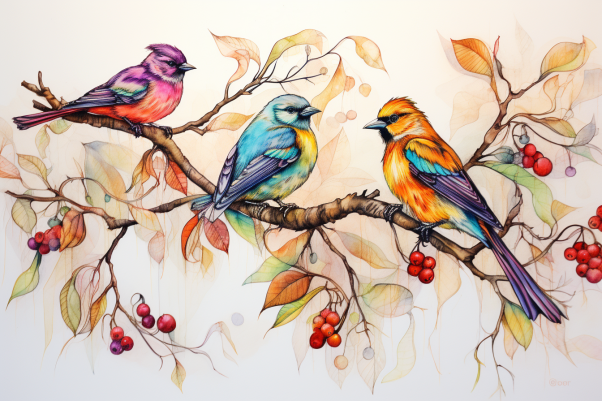 Beautiful Watercolor Birds On A Branch  Paint by Numbers Kit