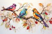 Thumbnail for Beautiful Watercolor Birds On A Branch  Paint by Numbers Kit