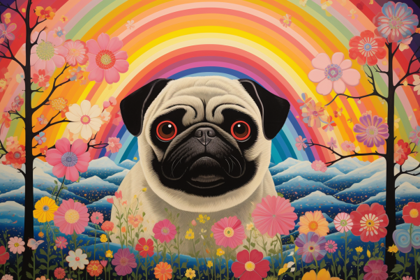 Fun Playful Pug And Flowers  Paint by Numbers Kit