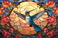 Thumbnail for Hummingbird Among Flowers On Stained Glass