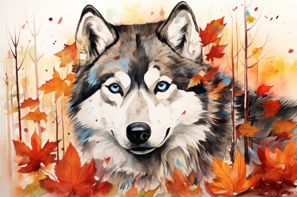 Sweet Siberian Husky In Leaves