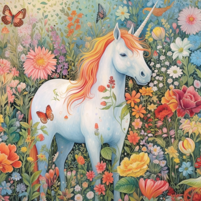 Kind Unicorn In Dreamy Garden