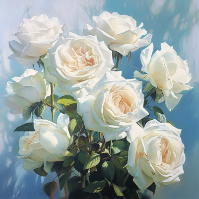 Pure White Roses In Bloom