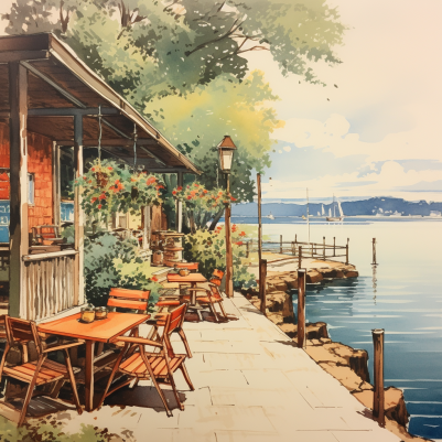 Watercolor Lakeside Dining