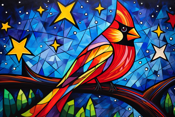 Cardinal Starry Night On Stained Glass  Paint by Numbers Kit