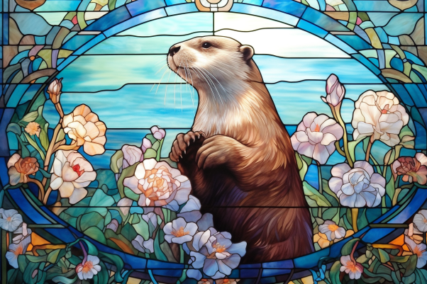 Graceful Otter On Stained Glass