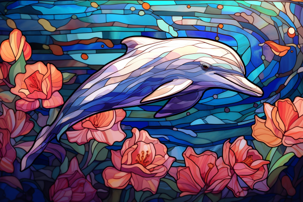 Dreamy Dolphin On Stained Glass