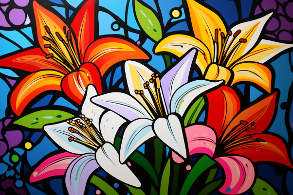 Closeup Stained Glass Lilies