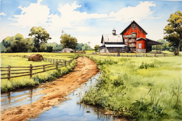 Red Barn Watercolor