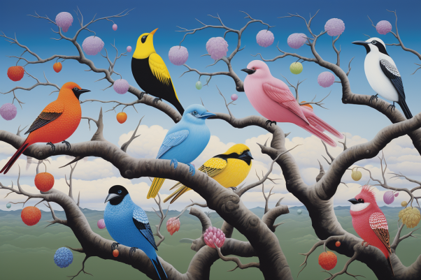 Birds On A Tree Branch