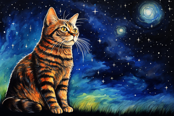 Starry Evening And Tabby Cat  Paint by Numbers Kit