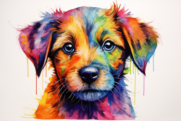 Sweet Little Puppy Colorful Watercolor Art