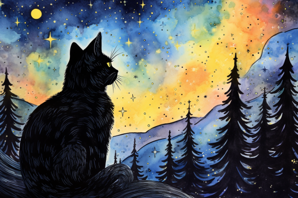 Stargazing Black Cat  Paint by Numbers Kit