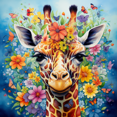 Featuring A Giraffe And Flowers