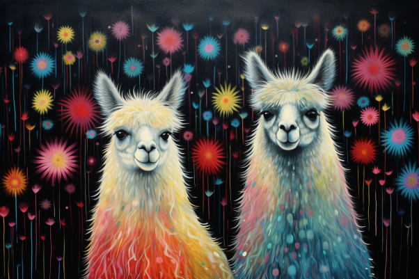 Fluffy Coloful Mexican Llamas  Paint by Numbers Kit