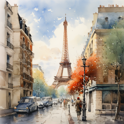 Eiffel Tower Street View In Watercolor   Paint by Numbers Kit