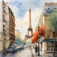 Thumbnail for Eiffel Tower Street View In Watercolor   Paint by Numbers Kit
