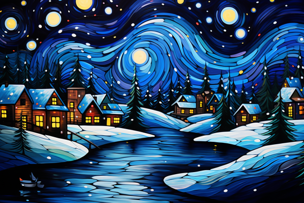 Starry Night And Frozen Pond