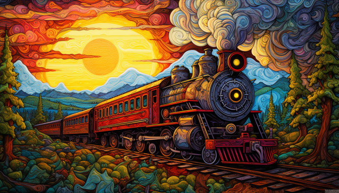 Vivid Locomotive Train In The Country  Paint by Numbers Kit