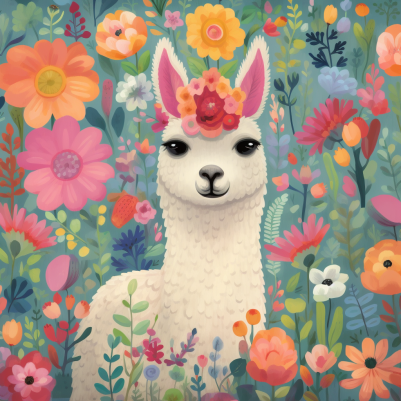 Little Llama In Vibrant Flowers