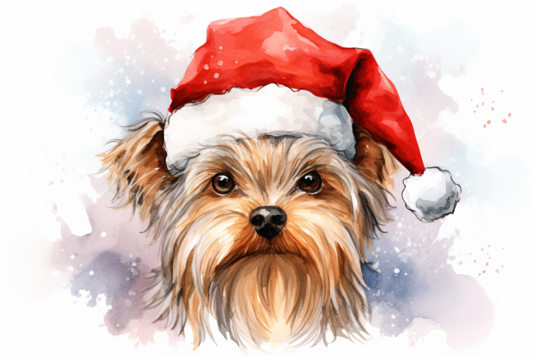Christmas Yorkshire Terrier In Santa Hat