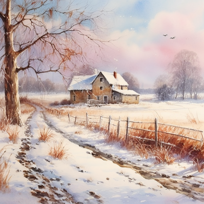 Old Country Home In The Snow   Paint by Numbers Kit