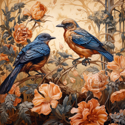 Birds And Flowers Blue Wings