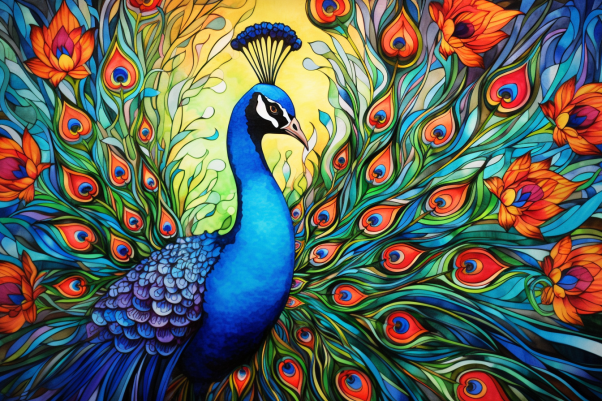 Peacock And Flowers  Paint by Numbers Kit