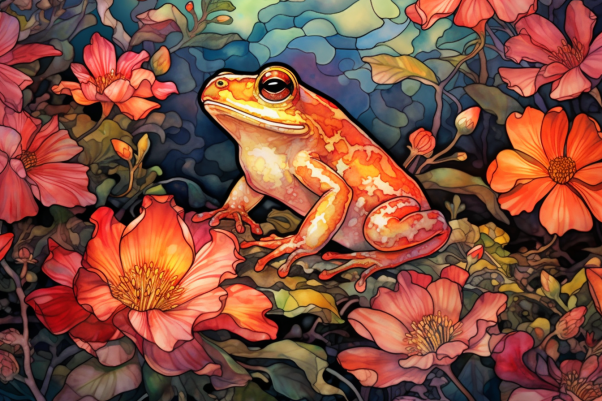 Pondering Frog And Flowers
