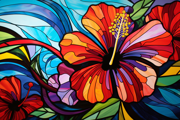 Amazing Stained Glass Hibiscus  Paint by Numbers Kit