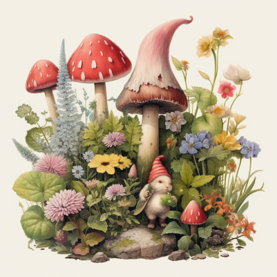 Little Mouse Gnome And Mushrooms