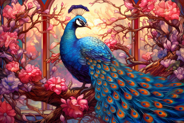 Graceful Peacock Among Flowers  Paint by Numbers Kit