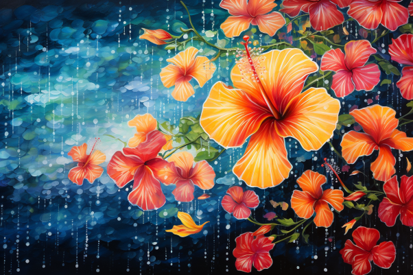 Tropical Rain And Hibiscus  Paint by Numbers Kit