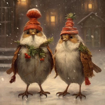 Two Adorable Christmas Birds