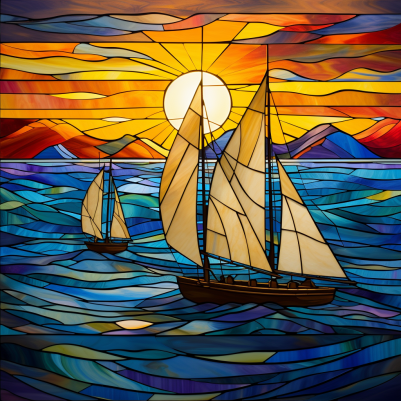 Golden Sunset And Sailboats