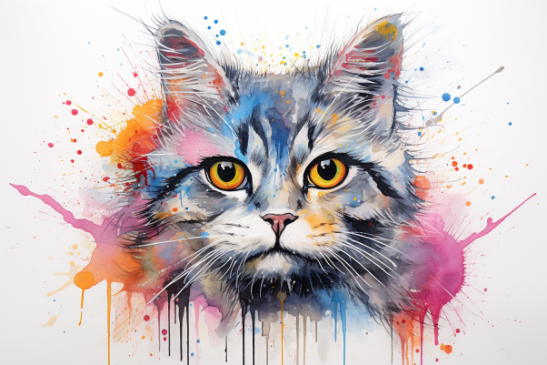 Watercolor Color Splat Cat  Paint by Numbers Kit