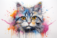 Thumbnail for Watercolor Color Splat Cat  Paint by Numbers Kit