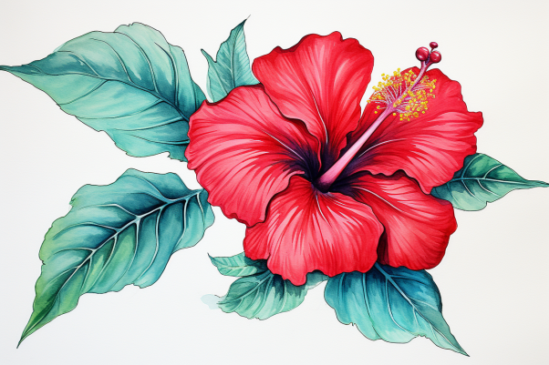 Large Red Watercolor Hibiscus