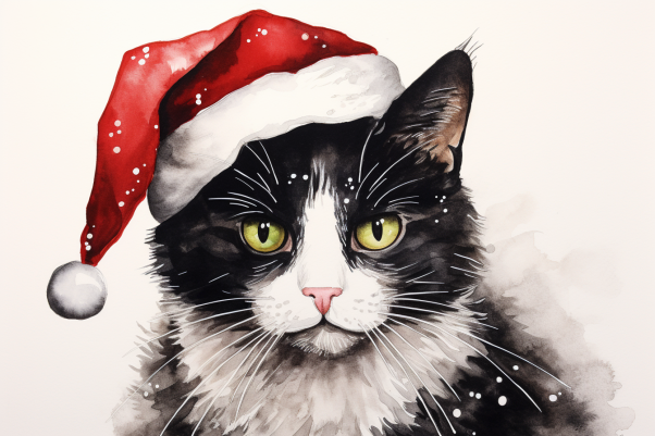Christmas Black And White Cat