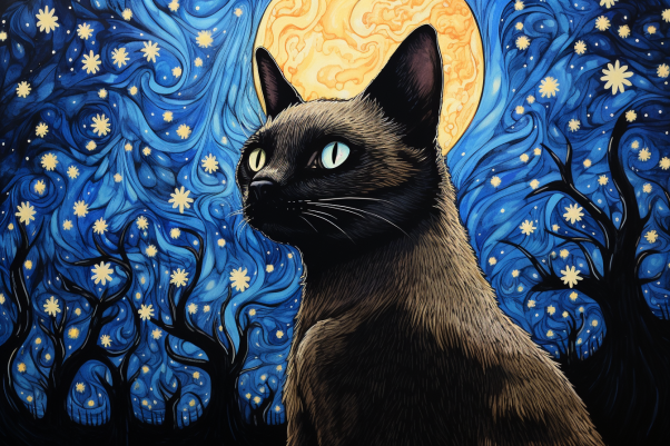 Siamese Cat On A Starry Night   Paint by Numbers Kit