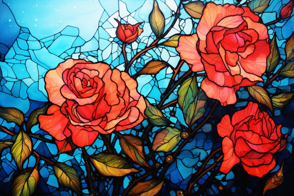 Watercolor Stained Glass Roses