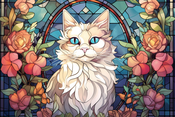 Graceful White Kitty On Stained Glass  Paint by Numbers Kit