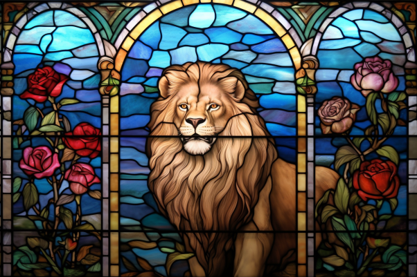 Graceful Stained Glass Lion