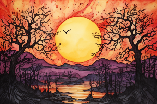 Watercolor Halloween Sunset
