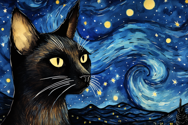 Starry Night Siamese Cat  Paint by Numbers Kit