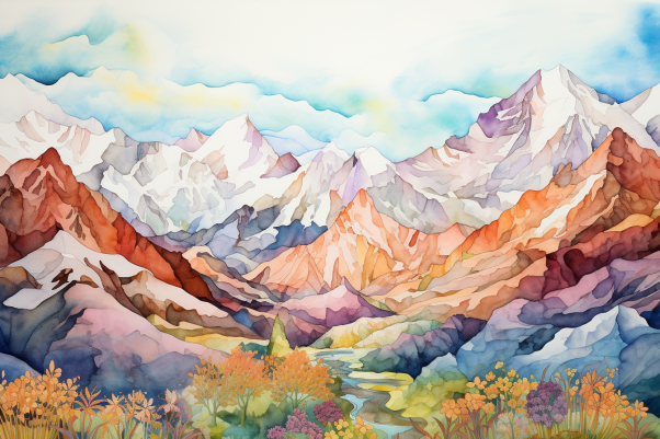 Dreamy Watercolor Mountain Range